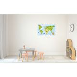 Poster wereldkaart met dieren / natuurlijke leefgebieden kinderen - 84 x 52 cm - kinderkamer / school decoratie natuur posters leerzaam - wereldkaart kinderen / kinderposters - cadeau dierenliefhebber