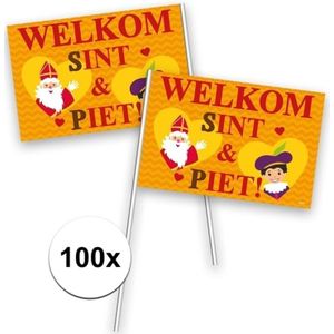 100x Welkom Sint en Piet zwaaivlaggetjes - sinterklaas vlaggetjes