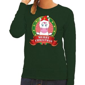 Foute kersttrui / sweater eenhoorn - groen - Merry Christmas voor dames