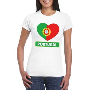 Portual t-shirt met Portugese vlag in hart wit dames