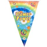 4x Vlaggenlijnen flower power hippie feest decoratie 5 meter - Slingers/vlaggetjes voor themafeestje