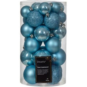 Decoris kerstballen - 60x - 4, 5 en 6 cm - kunststof - ijs blauw