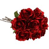 Top Art Kunstbloemen boeket roos Glamour - 8x - rood satijn - 61 cm - decoratie bloemen
