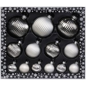 39x stuks luxe glazen kerstballen ribbel zilver 4, 6, 8 cm - Kerstboomversiering/kerstversiering