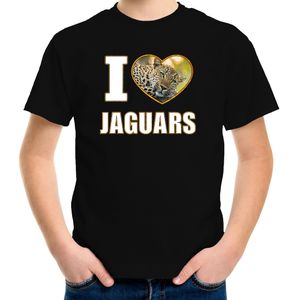 I love jaguars t-shirt met dieren foto van een luipaard zwart voor kinderen - cadeau shirt luipaarden liefhebber - kinderkleding / kleding