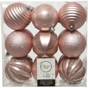 18x stuks kunststof kerstballen lichtroze (blush pink) 8 cm met luxe afwerking - kerstversiering - Onbreekbare plastic kerstballen