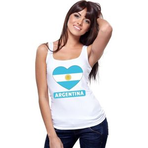 Argentinie singlet shirt/ tanktop met Argentijnse vlag in hart wit dames