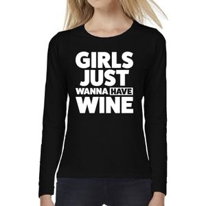 Girls just wanna have wine tekst t-shirt long sleeve zwart voor dames - Girls just wanna have wine shirt met lange mouwen