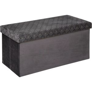 Atmosphera Poef/krukje/hocker Royal - Opvouwbare zit opslag box - fluweel Donkergrijs - 76 x 38 x 38 cm - MDF/polyester - 120 liter inhoud