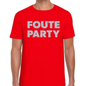 Foute party zilveren glitter tekst t-shirt rood heren - Foute party kleding