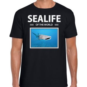 Dieren foto t-shirt Haaien - zwart - heren - sealife of the world - cadeau shirt Tijgerhaai liefhebber