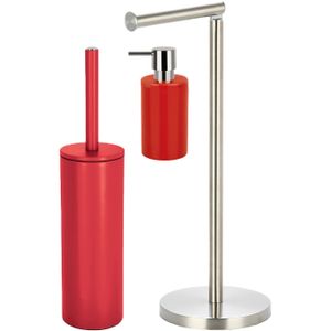 Spirella Badkamer accessoires set - WC-borstel/zeeppompje/rollenhouder - metaal/porselein - rood - Luxe uitstraling