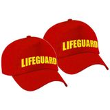 2x stuks lifeguard / strandwacht verkleed pet voor jongens en meisjes - rood / geel - reddingsbrigade baseball cap - carnaval / kostuum