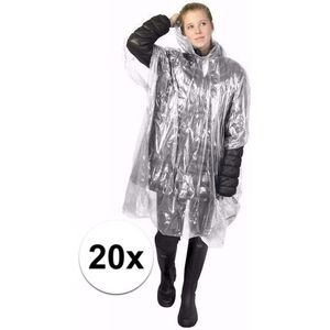 20x Wegwerp regenponcho transparant - Wegwerp poncho voor volwassenen