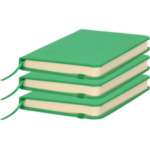 Set van 3x stuks notitieblokje groen met harde kaft en elastiek 9 x 14 cm - 100x blanco paginas - opschrijfboekjes