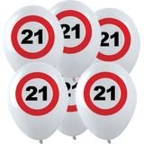 24x Leeftijd verjaardag ballonnen met 21 jaar stopbord opdruk 28 cm