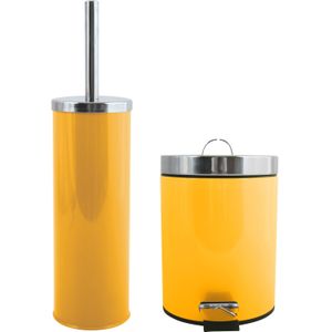 MSV Toiletborstel in houder/pedaalemmer set Napoli - metaal - saffraan geel