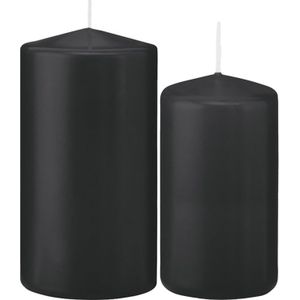 Trend Candles - Cilinder Stompkaarsen set 4x stuks zwart 12 en 15 cm