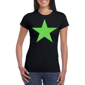 Bellatio Decorations Verkleed T-shirt voor dames - ster - zwart - groen glitter - carnaval/themafeest