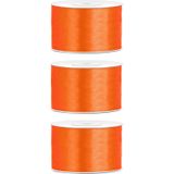 3x Hobby/decoratie oranje satijnen sierlinten 3,8 cm/38 mm x 25 meter - Cadeaulint satijnlint/ribbon - Oranje linten - Hobbymateriaal benodigdheden - Verpakkingsmaterialen