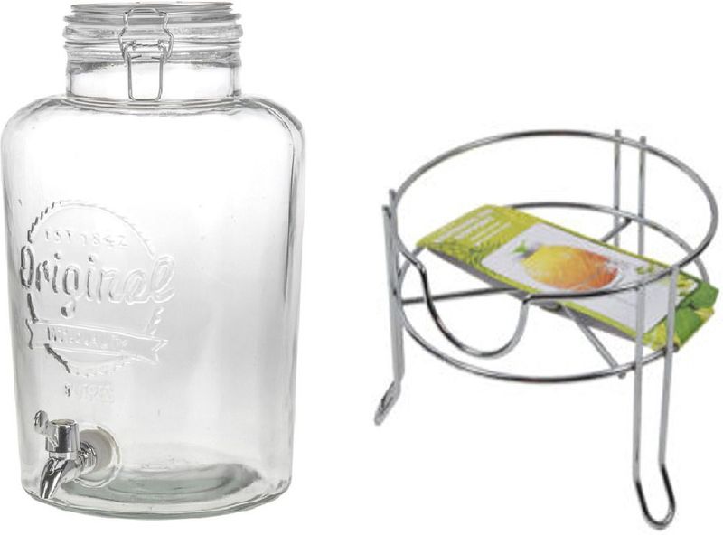 Drankdispenser/limonadedispenser op verhoger - glas - RVS - 8 liter - 18 x 37 cm