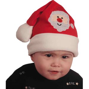 Baby kerstmuts - rood met kerstman - polyester - voor baby/peuter 12-24 maanden