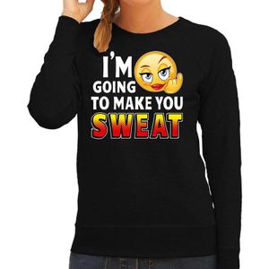 Funny emoticon sweater I am going to make you sweat zwart voor dames - Fun / cadeau trui