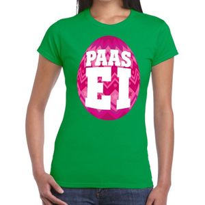 Groen Paas t-shirt met roze paasei - Pasen shirt voor dames - Pasen kleding