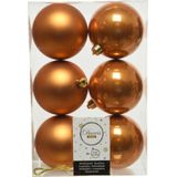 12x stuks kunststof kerstballen cognac bruin (amber) 8 cm - Mat/glans - Onbreekbare plastic kerstballen