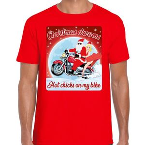 Fout Kerstshirt / t-shirt  - Christmas dreams hot chicks on my bike - motorliefhebber / motorrijder / motor fan rood voor heren - kerstkleding / kerst outfit