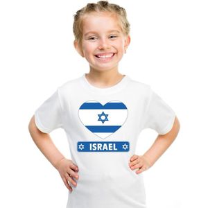 Israel kinder t-shirt met Israelische vlag in hart wit jongens en meisjes