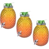 3x stuks glazen drank dispenser ananas geel/oranje 4,7 liter - Dranken serveren - Drankdispensers