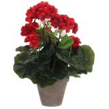 3x stuks geranium kunstplanten rood in keramieken pot H34 x D20 cm - Kunstplanten/nepplanten met bloemen