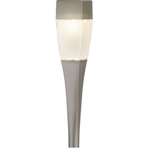 Solar tuinlamp/prikspot zilver op zonne-energie 26 cm - Prikspots tuinverlichting