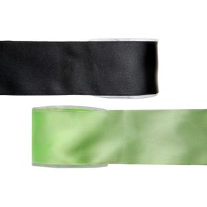 Satijn sierlint pakket - zwart/groen - 2,5 cm x 25 meter - Hobby/decoratie/knutselen - 2x rollen