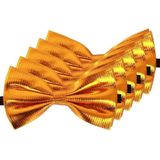5x Gouden verkleed vlinderstrikjes 14 cm voor dames/heren - Goud thema verkleedaccessoires/feestartikelen - Vlinderstrikken/vlinderdassen met elastieken sluiting