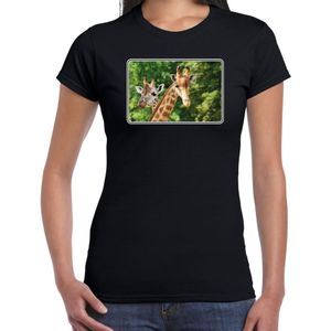 Dieren shirt met giraffen foto - zwart - voor dames - Afrikaanse dieren/ giraf cadeau t-shirt - kleding