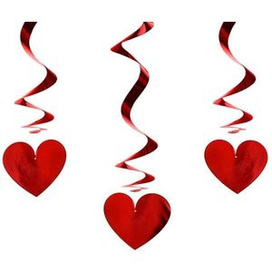 9x Hangdecoratie swirls/rotorspiralen Rode hartjes - Valentijnsdag decoratie