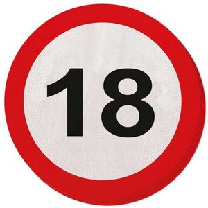 40x 18 jaar leeftijd themafeest servetten verkeersbord 33 cm rond - Achttiende/18e verjaardag papieren wegwerp tafeldecoraties