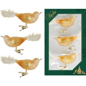 6x stuks luxe glazen decoratie vogels op clip goud 11 cm - Decoratievogeltjes - Kerstboomversiering