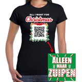 Kerst QR code kerstshirt All I want: Alleen maar zuipen dames zwart - Bellatio Christmas sweaters