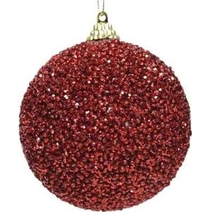 10x Kerst rode glitter/kralen kerstballen 8 cm kunststof - Onbreekbare kerstballen - Kerstboomversiering rood