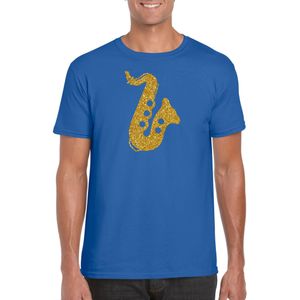 Gouden saxofoon / muziek t-shirt / kleding - blauw - voor heren - muziek shirts / muziek liefhebber  / saxofonisten / jazz / outfit