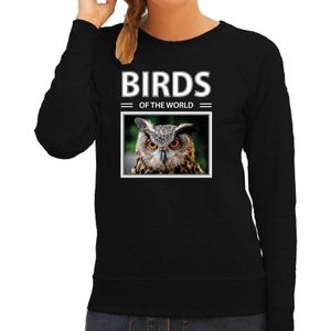 Dieren foto sweater Uil - zwart - dames - birds of the world - cadeau trui vogel liefhebber