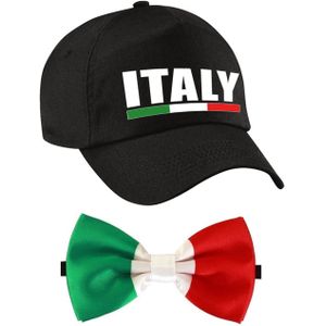 Italie supporter set - 1x baseballcap en 1x vlag vlinderstrikje