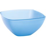 Serveerschaal/slakom met bamboe sla bestek - blauw - 2,75 liter - kunststof - D22,5 x H9,5 cm