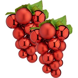 Druiventros namaakfruit/nepfruit kerstdecoratie - 33 cm - rood - 2x stuks