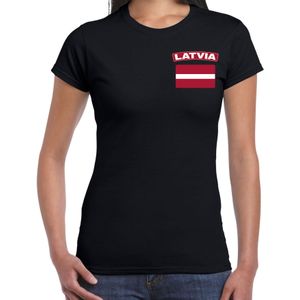 Latvia t-shirt met vlag zwart op borst voor dames - Letland landen shirt - supporter kleding