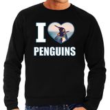 I love penguins trui met dieren foto van een pinguin zwart voor heren - cadeau sweater pinguins liefhebber