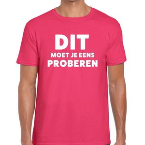 Dit moet je eens proberen beurs/evenementen t-shirt roze heren - dienstverlening/adviseur shirt